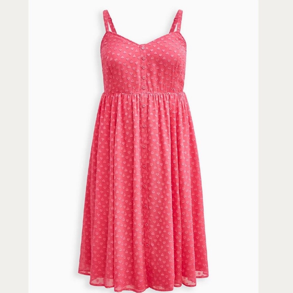 Torrid BUTTON FRONT MIDI DRESS - CLIP HEART CHIFFON PINK